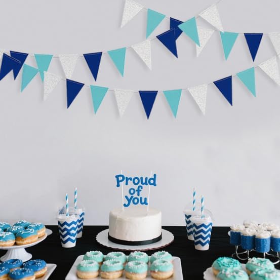 30 Ft Navy Blue Silver Pennant Banner Royal Blue Hanging Paper Triangle Bunting Flag Garland for