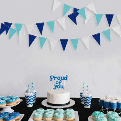 30 Ft Navy Blue Silver Pennant Banner Royal Blue Hanging Paper Triangle Bunting Flag Garland for