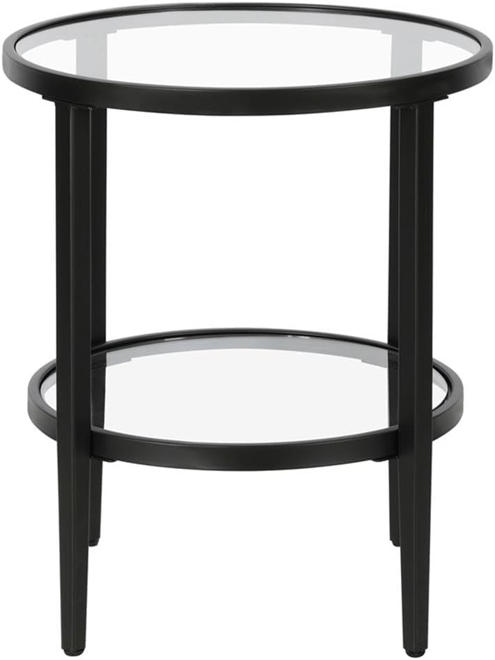 Henn&Hart 20" Wide Round Side Table with Glass Shelf in Blackened Bronze, Table for Living Room