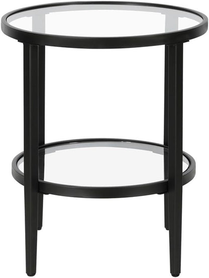 Henn&Hart 20" Wide Round Side Table with Glass Shelf in Blackened Bronze, Table for Living Room