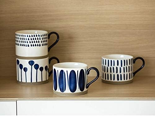 Koja 15 oz. Elegant Hand Painted Decorative Large Porcelain Ceramic Mug Set. 4 Decorative Mugs.