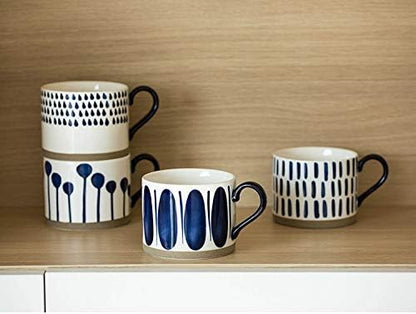 Koja 15 oz. Elegant Hand Painted Decorative Large Porcelain Ceramic Mug Set. 4 Decorative Mugs.