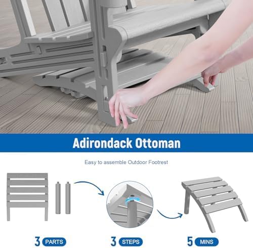 Adirondack Ottoman, All Weather Foot Rest for Adirondack Chair, HDPE Plastic Adirondack