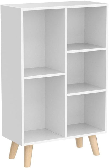 IOTXY Wooden Open Shelf Bookcase - 3-Tier Floor Standing Display Cabinet Rack with Legs, 5 Cubes
