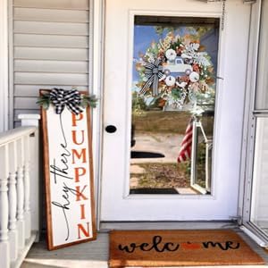 Fall Wreath for Front Door,20 inch White Pumpkin Door Wreath with Truck and Bow, Harvest Porch