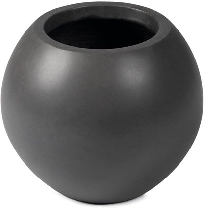Ash & Ember Onyx 16" D Ceramic Indoor Outdoor Round Sphere Planter, Charcoal, Home Décor Evergreen