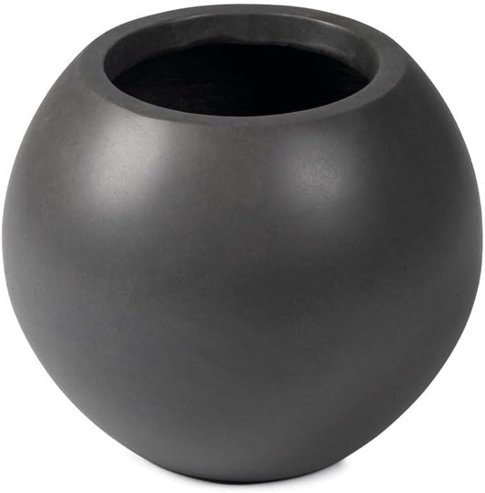 Ash & Ember Onyx 16" D Ceramic Indoor Outdoor Round Sphere Planter, Charcoal, Home Décor Evergreen
