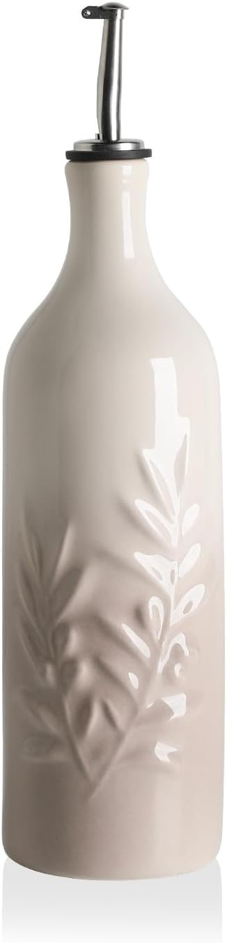 Sweejar Ceramic Olive Oil Dispenser Bottle, 24 Oz Relief Opaque Oil Cruet Protects To Reduce