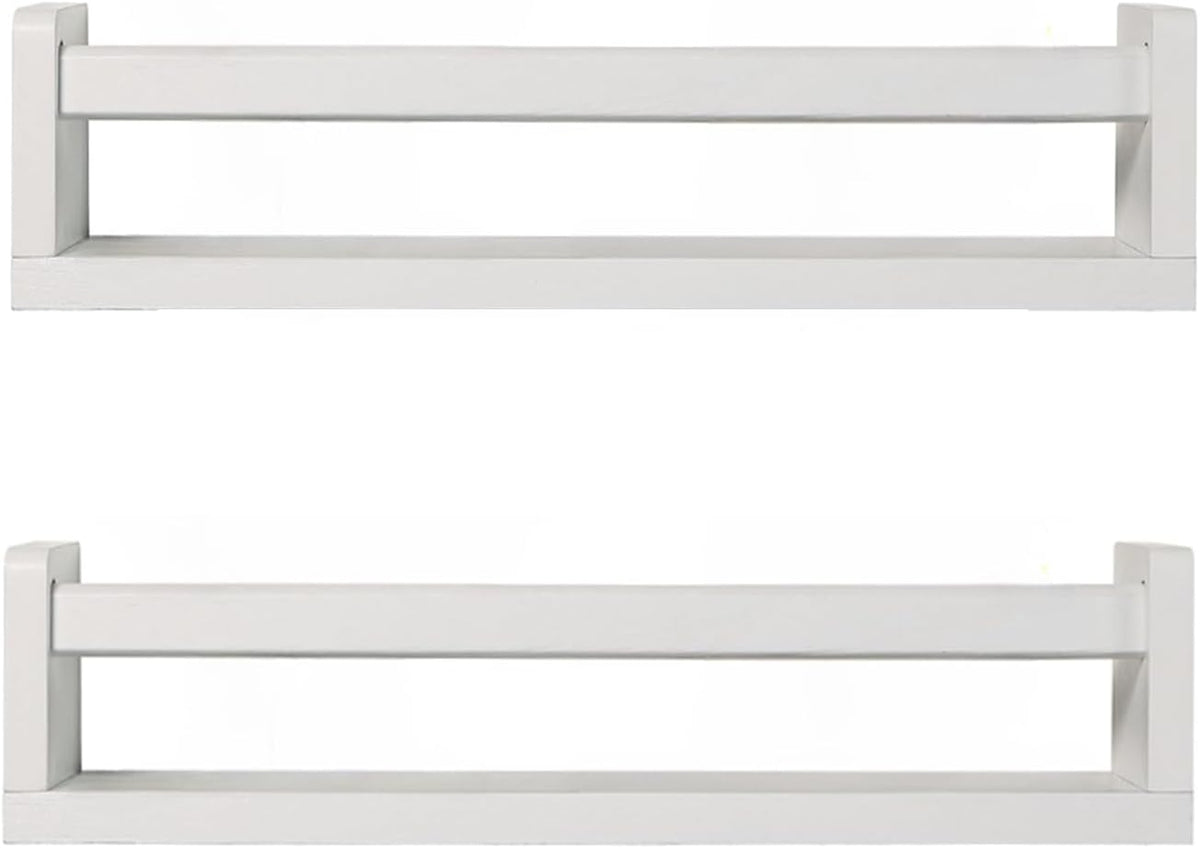 Nursery Book Shelves | Set of 2 Wood Floating Shelves for Kids Room, Kitchen Spice Rack, or Rustic