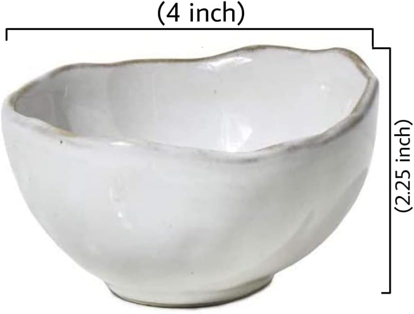 Serene Spaces Living Set of 4 Extra Small Free-Form Edge Glazed Ceramic Bowl, Centerpiece for