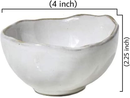 Serene Spaces Living Set of 4 Extra Small Free-Form Edge Glazed Ceramic Bowl, Centerpiece for