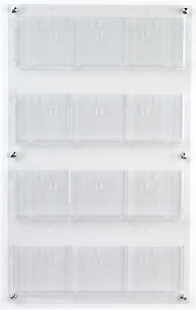 Displays2go Acrylic Brochure Rack, Wall-Mount, 4-Tiered, 12 to 24 Adjustable Pockets - Clear
