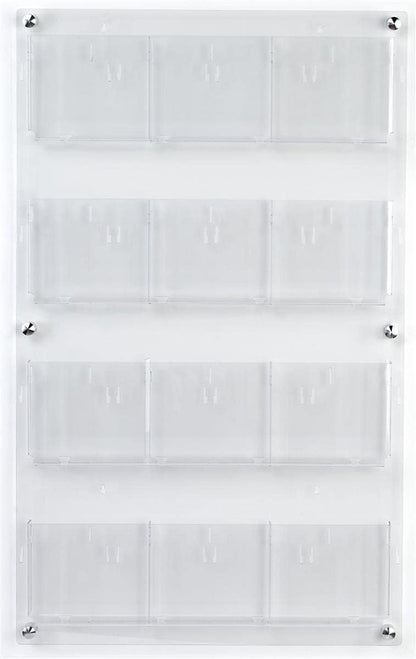 Displays2go Acrylic Brochure Rack, Wall-Mount, 4-Tiered, 12 to 24 Adjustable Pockets - Clear