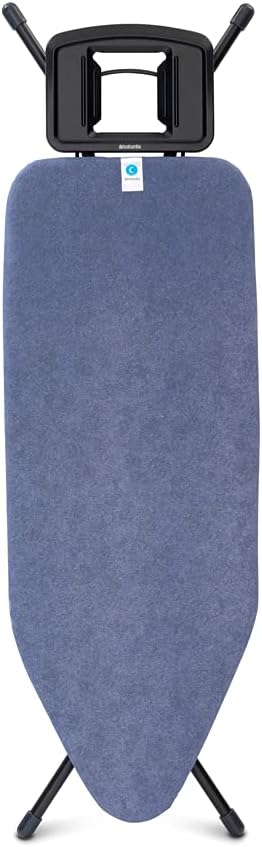 Brabantia Size C Ironing Board (49x18 in) 7 Height Options, Solid Steam Iron Rest Holder (Denim