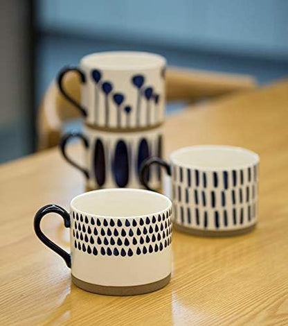 Koja 15 oz. Elegant Hand Painted Decorative Large Porcelain Ceramic Mug Set. 4 Decorative Mugs.