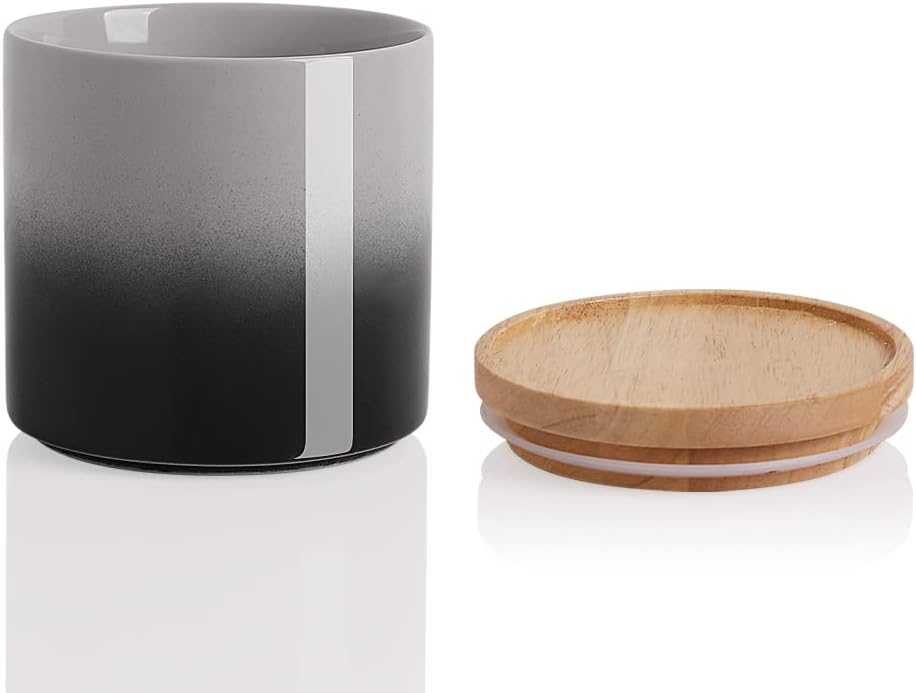 Sweejar Ceramic Food Storage Jar, Stackable Kitchen Canisters, Containers with Airtight Seal Wooden