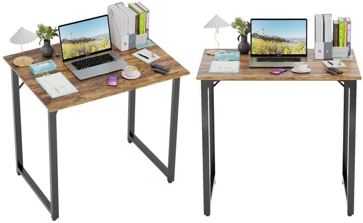 PayLessHere | 32 Inch Computer Desk | Brown | Office Desk with Metal Frame, Adjustable Feet |