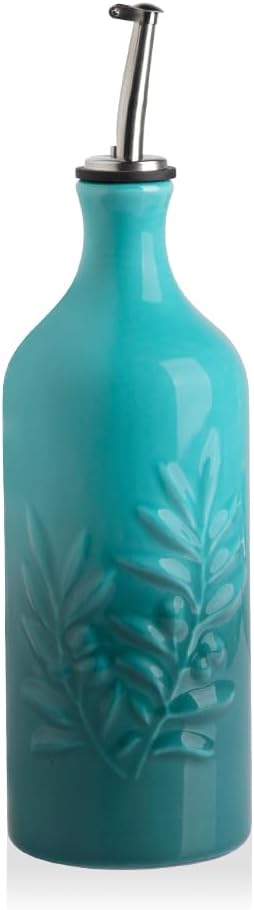 Sweejar Ceramic Olive Oil Dispenser Bottle, 20 Oz Relief Design EVOO Oil and Vinegar Dispensing