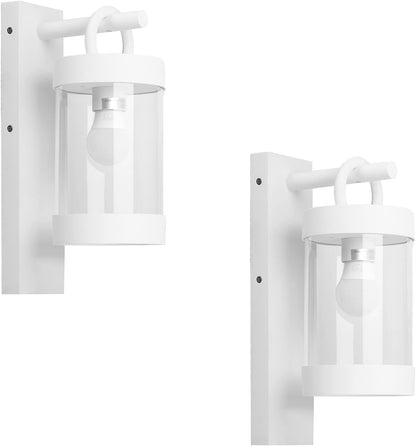 2 Pack Outdoor Wall Lantern with Dusk to Dawn Photocell Sensor,White Exterior Porch Light Fixture