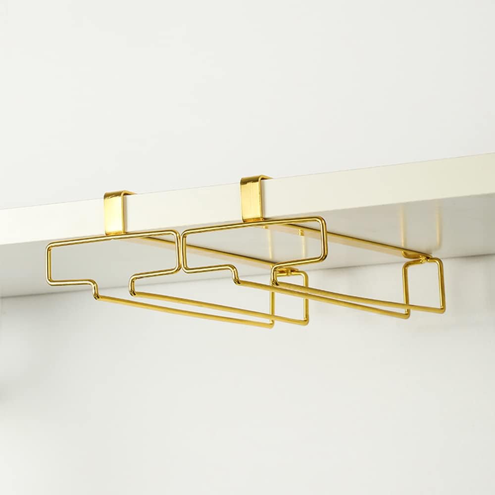 LINFIDITE Gold Under Cabinet Wine Glass Holder, 2 Pack, Space Saving, Easy Installation, Anti-Skid