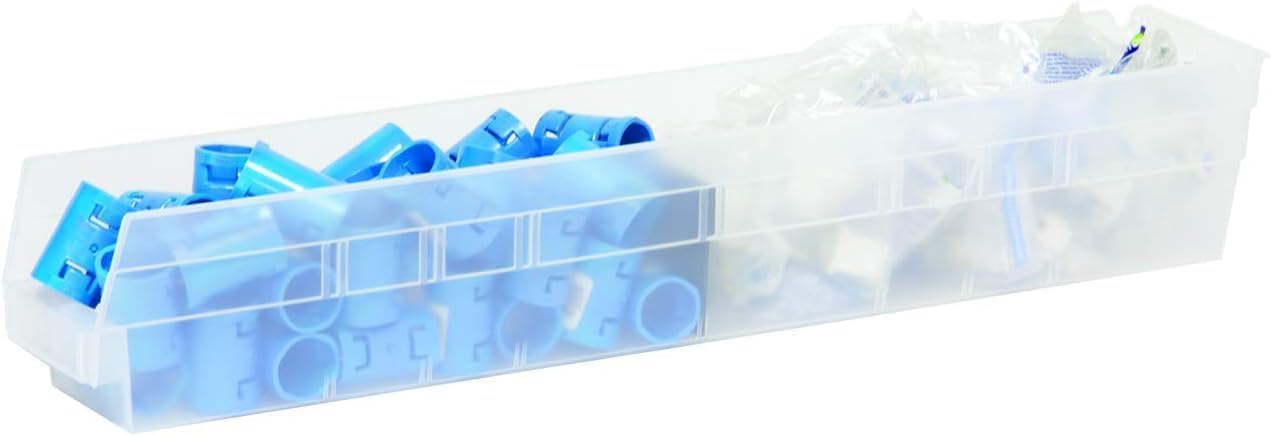 Akro-Mils 30124 Heavy Duty Plastic Shelf Bins, 24"x 4"x 4", Clear, 12-Pack