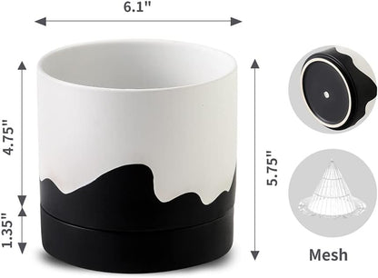 Nihow Ceramic Plant Pot: 6 Inch Planter with Drainage Hole & Saucer for Indoor & Outdoor Plants