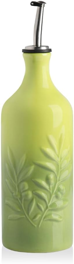 Sweejar Ceramic Olive Oil Dispenser Bottle, 20 Oz Relief Opaque Oil Cruet Protects Oil To Reduce
