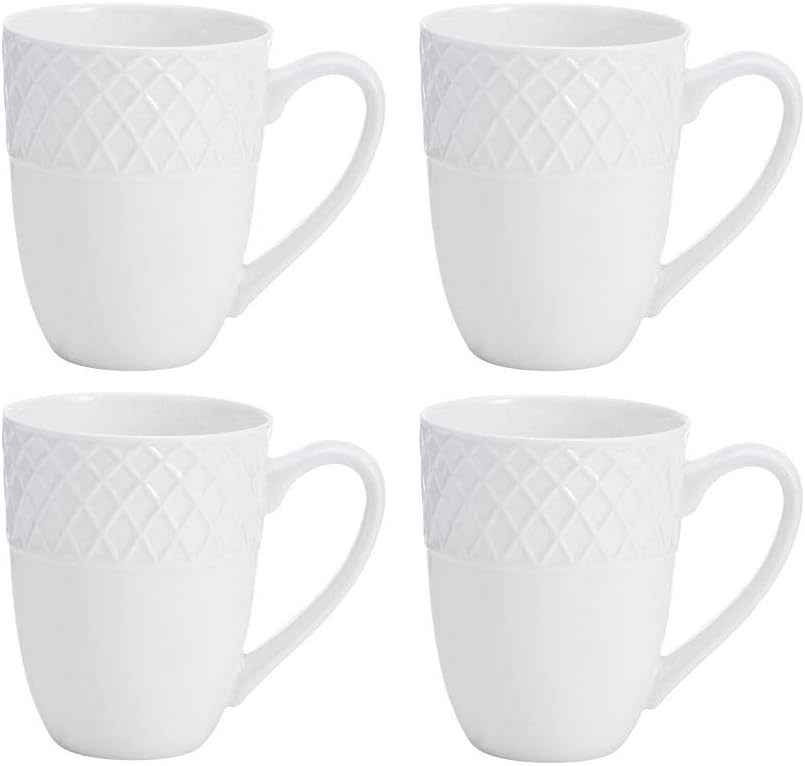 Mikasa Trellis Bone China 16-Piece Dinnerware Set, Service for 4, White Lightweight Porcelain with