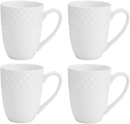 Mikasa Trellis Bone China 16-Piece Dinnerware Set, Service for 4, White Lightweight Porcelain with