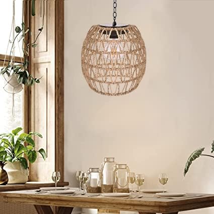 Livinlarge Boho Pendant Solar Light Rustic Hand-Woven Rattan Chandelier Coastal Retro Lamp Wedding