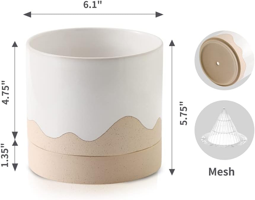 Nihow Ceramic Plant Pot: 6 Inch Planter with Drainage Hole & Saucer for Indoor & Outdoor Plants