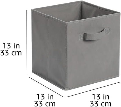 Amazon Basics Collapsible Fabric Storage Cube Bins Organizer with Handles, Sturdy, Gray