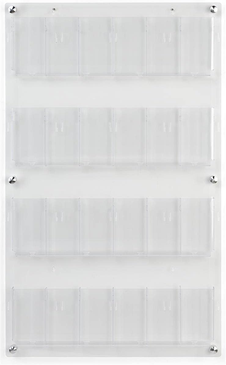 Displays2go Acrylic Brochure Rack, Wall-Mount, 4-Tiered, 12 to 24 Adjustable Pockets - Clear