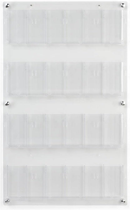 Displays2go Acrylic Brochure Rack, Wall-Mount, 4-Tiered, 12 to 24 Adjustable Pockets - Clear