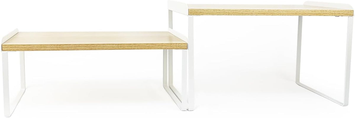 Mitus Shelf Organizer and Storage, Stackable Tiered Wood Cabinet Rack for Countertops, Desktops