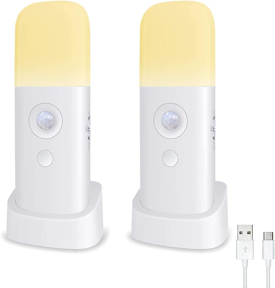 Motion Sensor Night Light Indoor, 2000mAh Battery Operated Lights, Cordless Table Lamps for Kids, 5