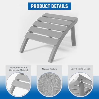 Adirondack Ottoman, All Weather Foot Rest for Adirondack Chair, HDPE Plastic Adirondack