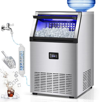 Commercial Ice Maker Machine, 175Lbs/24H with 45Lbs Storage, 55Pcs Clear Ice Cubes in 8-15Mins