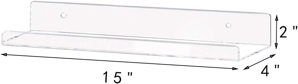 Weiai Clear Acrylic Shelf 15" Invisible Floating Wall Ledge Bookshelf, Kids Book Display Shelves