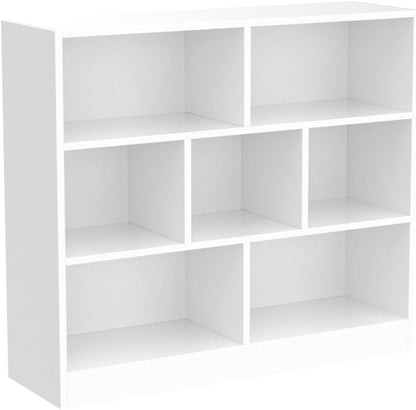 IOTXY Open Shelf Low Bookcase - Wooden 3-Tier Floor Standing Display Cabinet Organizer with Base, 7
