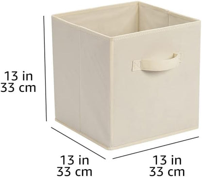 Amazon Basics Collapsible Fabric Storage Cube Bins Organizer with Handles, Sturdy, Beige