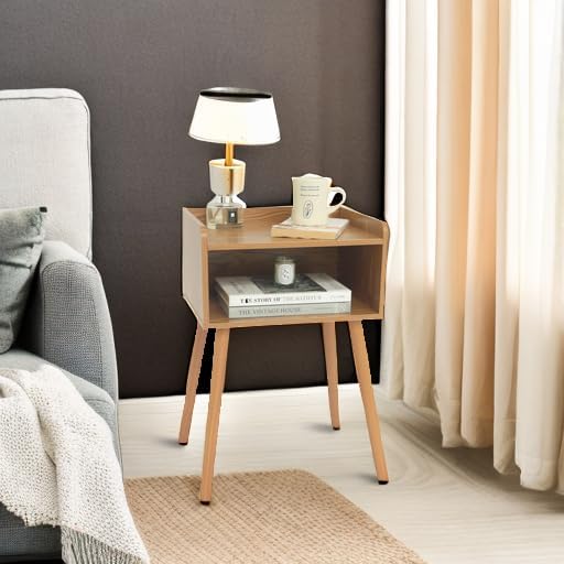 MaxSmeo Nightstand, Mid Century Modern Side Table Bedroom with Storage, Small End Bedside Table