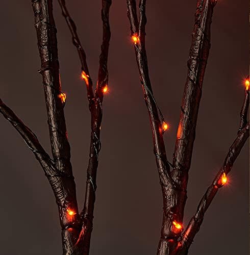 LITBLOOM Halloween Tree Branch Lights 32IN 100 Orange LED with Timer, Lighted Black Twig Branches