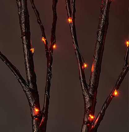 LITBLOOM Halloween Tree Branch Lights 32IN 100 Orange LED with Timer, Lighted Black Twig Branches