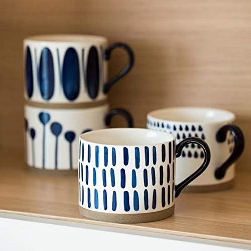 Koja 15 oz. Elegant Hand Painted Decorative Large Porcelain Ceramic Mug Set. 4 Decorative Mugs.