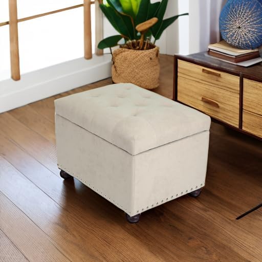 Joveco Storage Ottoman, 24" Fabric Rectangle Tufted Bench Foot Rest Stool for Living Room Bedroom