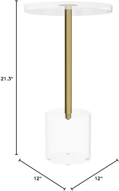 Clear Acrylic End Table,Side Table,Brushed Brass Metal,Round,for Office, Living Room and