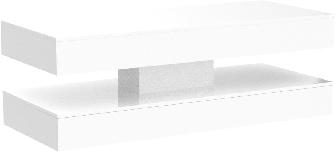 Uspeedy 47.3IN High Glossy LED Coffee Table,APP LED Lights,Black/White, Modern Furniture for Living