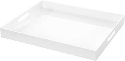 White Rectangular 16x20 Inches Acrylic Ottoman Tray Decorative Serving Tray with Cutout Handles
