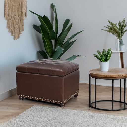 Joveco Leather Storage Ottoman Bench Rectangle 24 Inch Foot Rest Ottomans Stool for Living Room